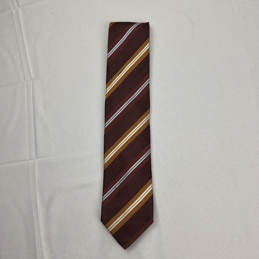 Ermenegildo Zegna Men's Tie 100% Silk Brown Tan Stripe/ Made in Italy / 60"x3.5"